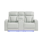 Julian - Power Console Reclining Loveseat, LED & Speaker - Silver