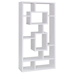 Geometric 10 Shelf Open Back Bookcase With Interlocking Shelves - White
