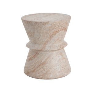 Outdoor / Indoor Lightweight Concrete Side Table With Travertine - Beige