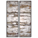 Pair of black Rahila antiqued wall mirrors by Uttermost, featuring ornate antique-style frames for elegant wall decor.