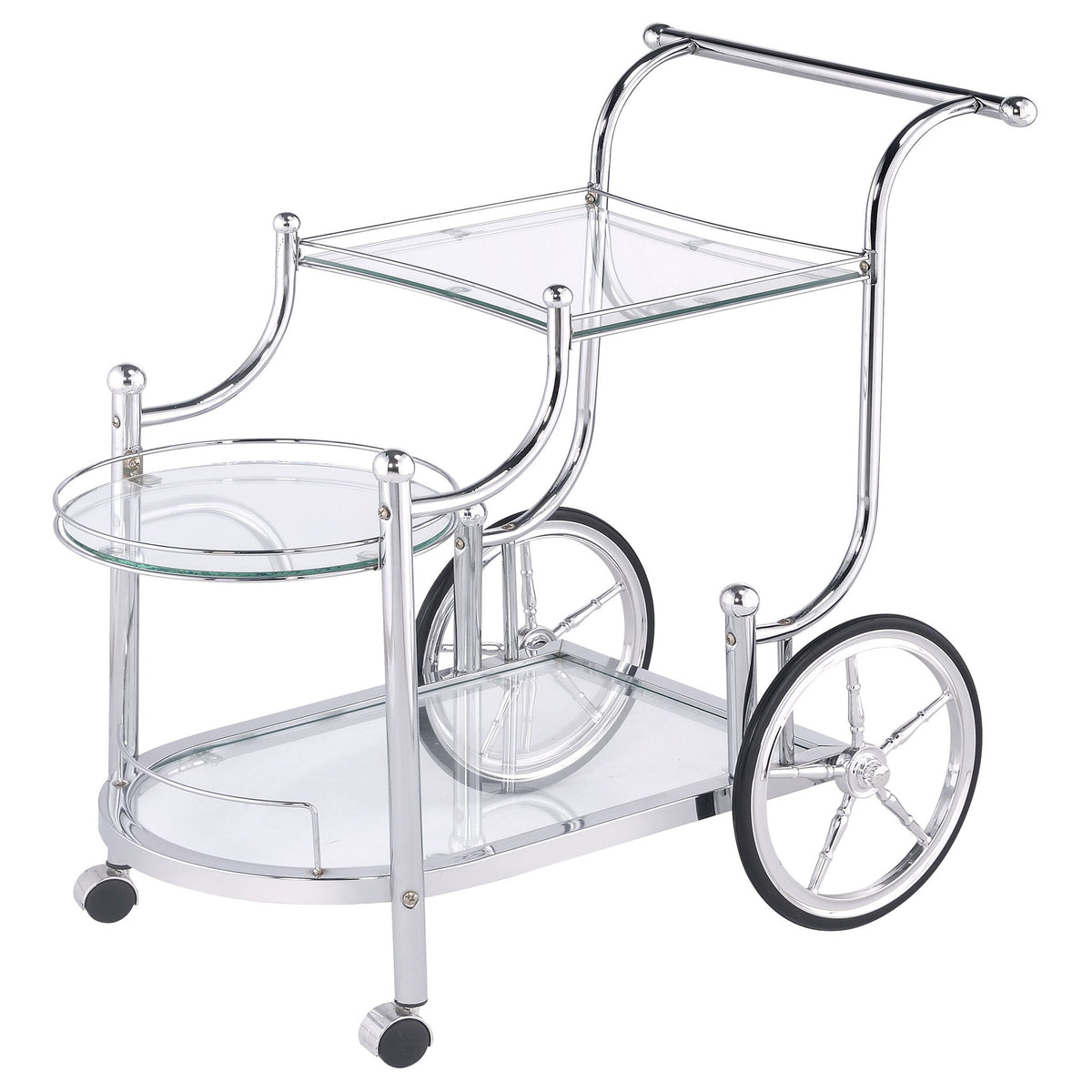 Reia - 3 Tier Cart With Casters & Tempered Glass Design - Chrome