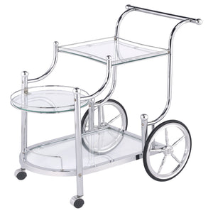 Reia - 3 Tier Cart With Casters & Tempered Glass Design - Chrome