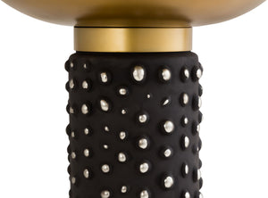 TOV Furniture Blaze side table with a glass top and brass legs, featuring a light brown finish and modern design.