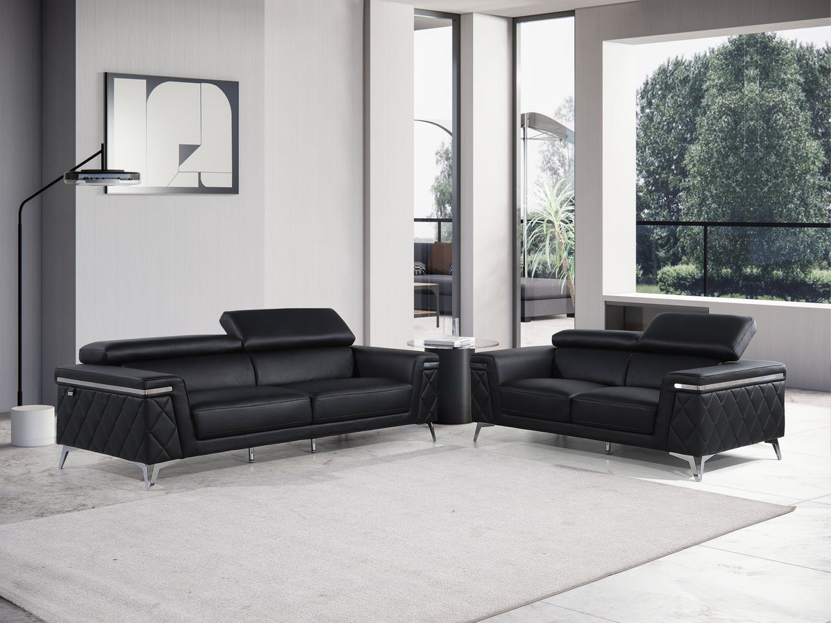 1140 - Top Grain Italian Leather Living Room Set - Black - R&R Furniture Gallery (Fountain Valley, CA)