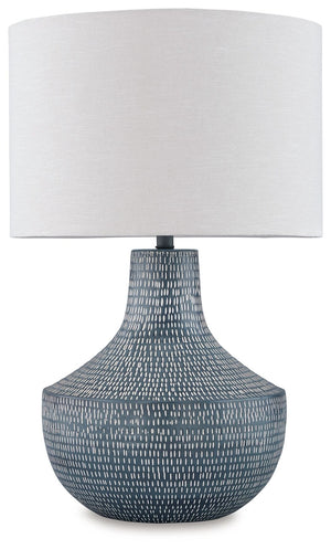 Schylarmont - Metal Table Lamp - Antique Gray / White - R&R Furniture Gallery (Fountain Valley, CA)