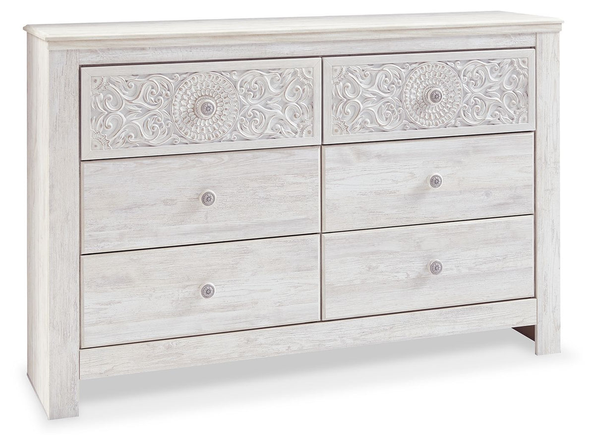 Paxberry - Six Drawer Dresser - Medallion Drawer Pulls - Whitewash - R&R Furniture Gallery (Fountain Valley, CA)