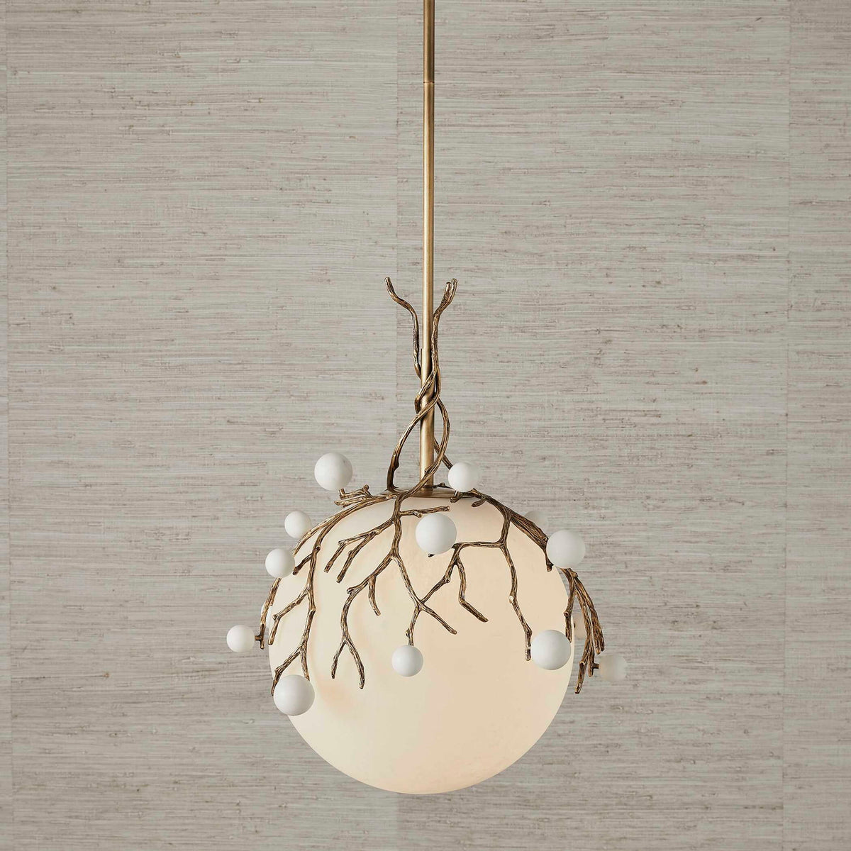 Budding Branches - Pendant - Light Antique Brass / White