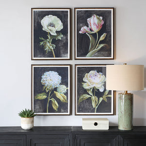 Florals On Black - Framed Prints (Set of 4) - Black