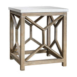 Uttermost Catali stone end table with white and light brown stone surface and sleek modern design.