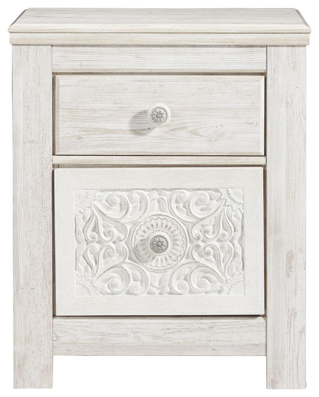 Paxberry - Two Drawer Night Stand - Whitewash - R&R Furniture Gallery (Fountain Valley, CA)