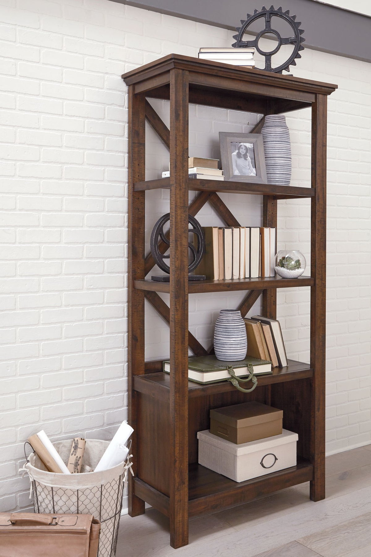 Baldridge - Large Bookcase - Rustic Brown - R&R Furniture Gallery (Fountain Valley, CA)