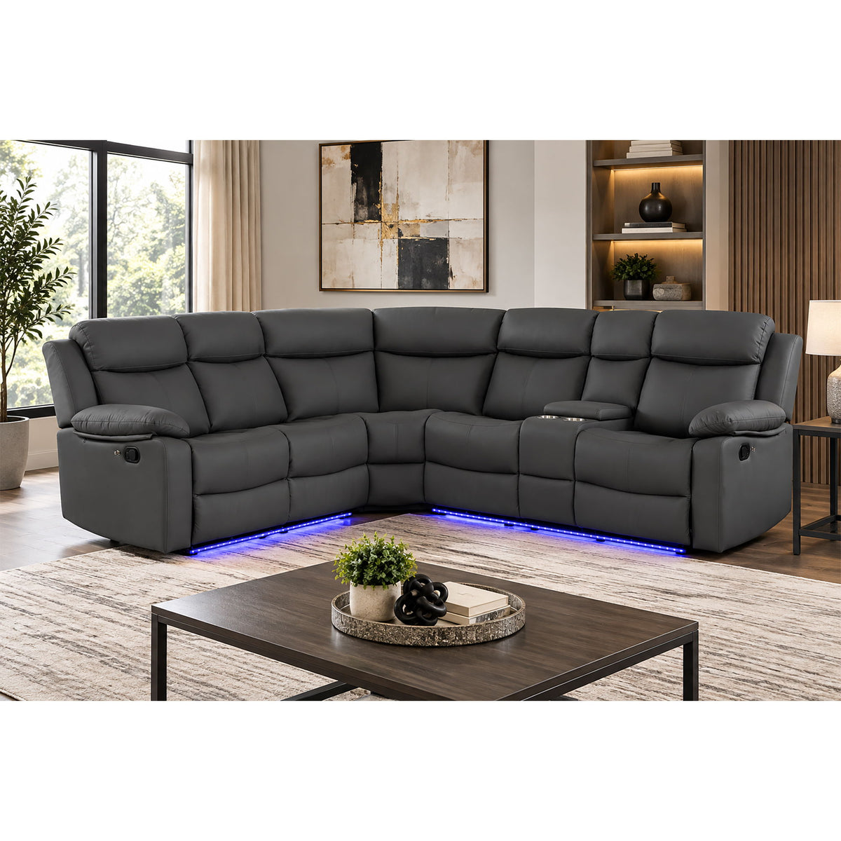 Blanche - Sectional Sofa With LED Lighting And Integrated Speaker - Gray