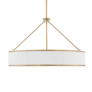 Uttermost Algiers 8-light drum pendant lighting with gold and white finish, featuring eight drum-shaped shades hanging from a central fixture.