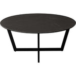 Onyx Round Cocktail Table w/ Black Ceramic Glass Top & Black Metal Leg