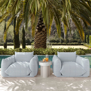 TOV Furniture Saint Tropez stuffed outdoor armchair with plush cushions and durable fabric, perfect for patio seating.