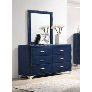 6 Drawer Upholstered Dresser With Mirror - Blue