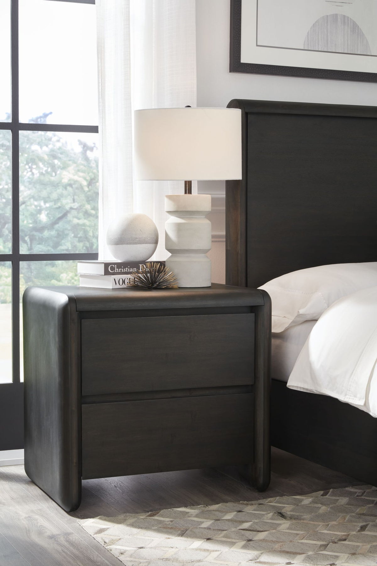 Xolani Two Drawer Acacia Wood Nightstand in Jaguar