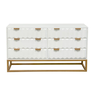 Spectrum 6-Drawer Solid Mango Wood Dresser in White Finish w/ Gold Finished Iron Legs by Diamond Sofa