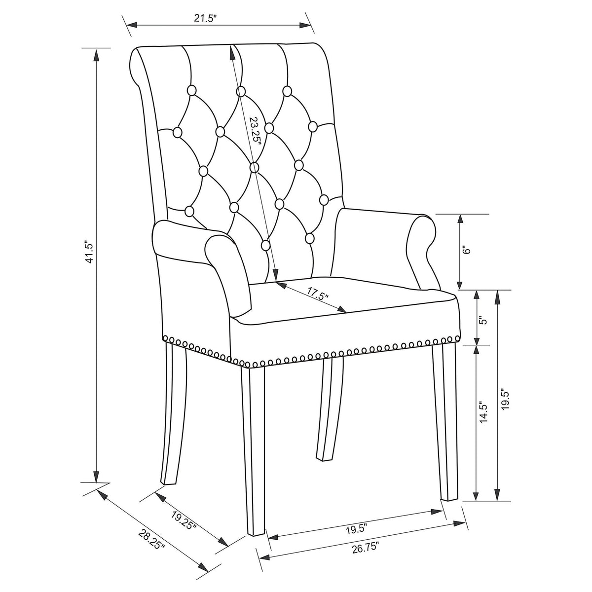 Norwich - Dining Arm Chair With Button Tufting And Rolled Top