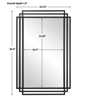 Uttermost Amherst wall mirror with a sleek, modern frame, hanging on a wall, reflecting a stylish interior.