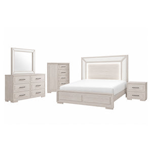 Ciara - King 5 Piece Bedroom Set With LED Lighting, Clean Lines And Upholstered Mirror - Beige