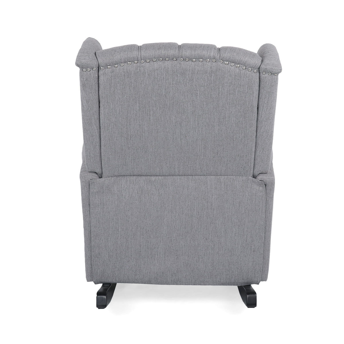 Gray Sheila contemporary fabric tufted wingback rocking chair by Noble House, featuring a plush upholstered seat and wingback design.