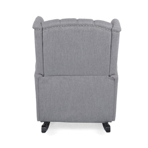 Gray Sheila contemporary fabric tufted wingback rocking chair by Noble House, featuring a plush upholstered seat and wingback design.
