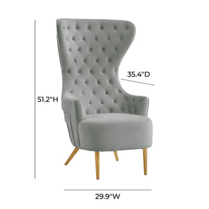 Velvet Jezebel Wingback Chair by TOV Furniture with deep red upholstery and classic wingback design, shown from front angle.
