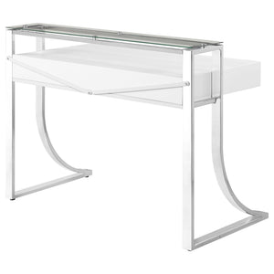 Serrano - 2 Drawer Writing Desk With Polished And Tempered Glass Hutch - Glossy White
