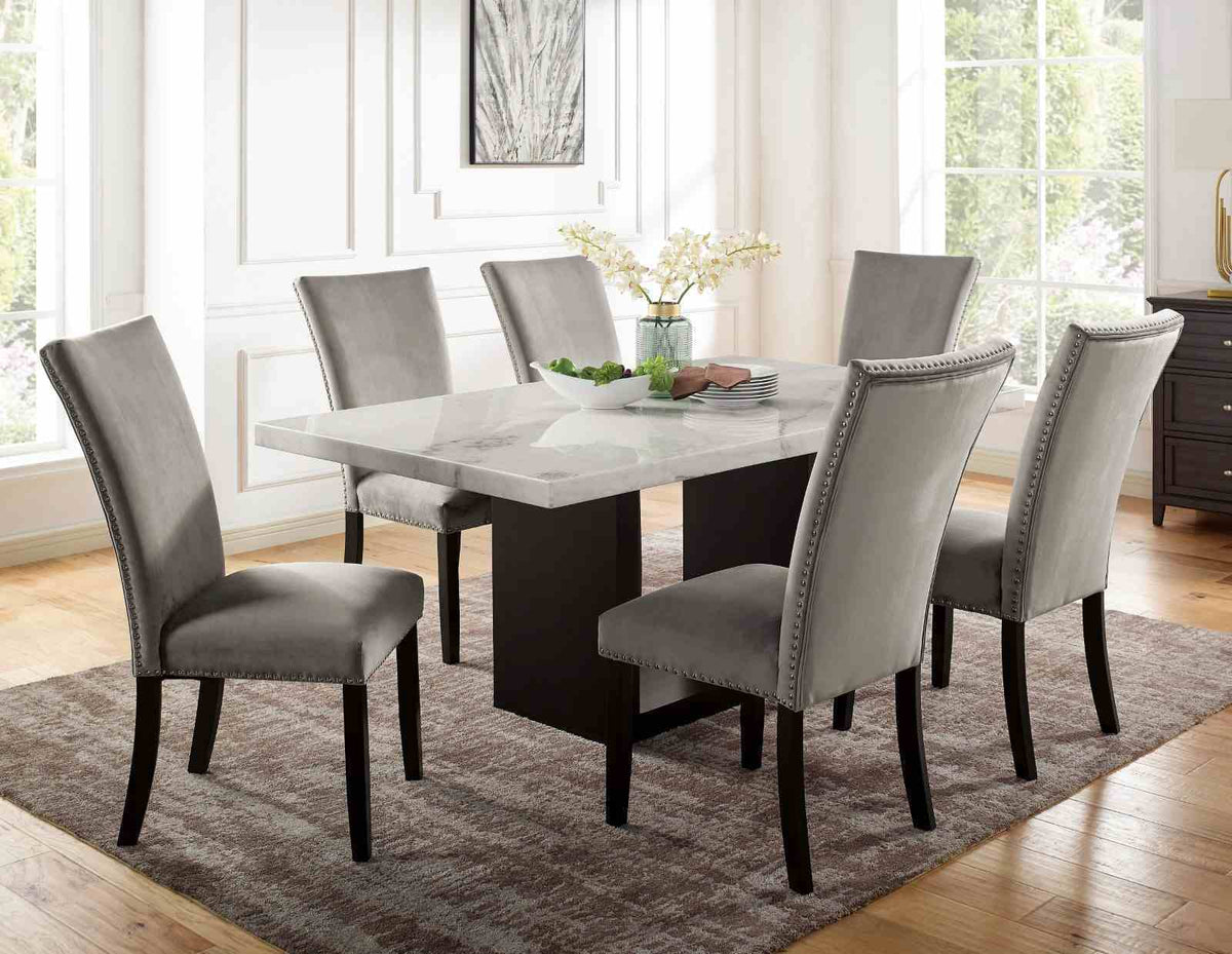 Kian I - 7 Pc. Dining Table Set (Light Gray Chairs)