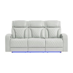 Julian - Power Reclining Sofa With Footrest And LED Lighting - Silver