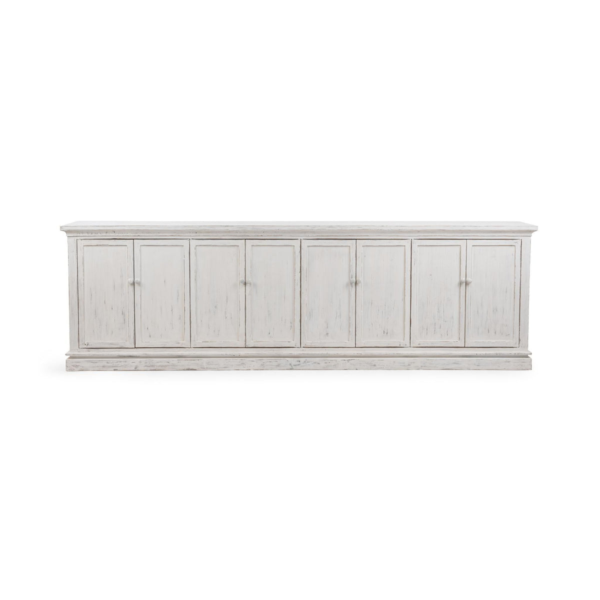 Classic Home Elmer 8-door cabinet in Shoreline Wash with rustic wood finish and ample storage space.