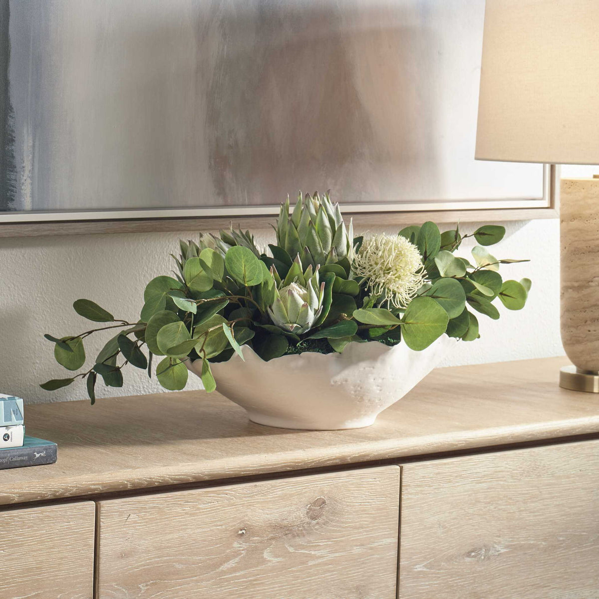 Protea Blooms - Bowl Centerpiece - Green / White