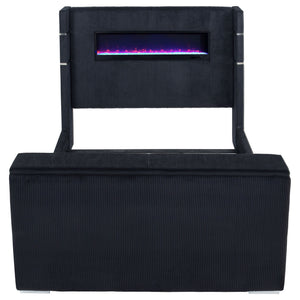 Judah - Eastern King Wingback TV Bed With Motorized Lift And Flame Visualizer - Black