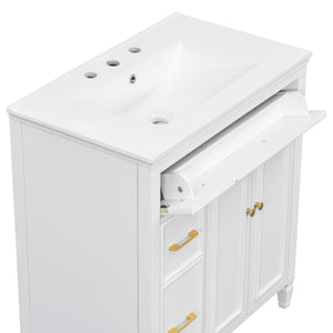 Freestanding Bathroom Vanity With Sink, Soft Close Door, Tip Out Drawer
