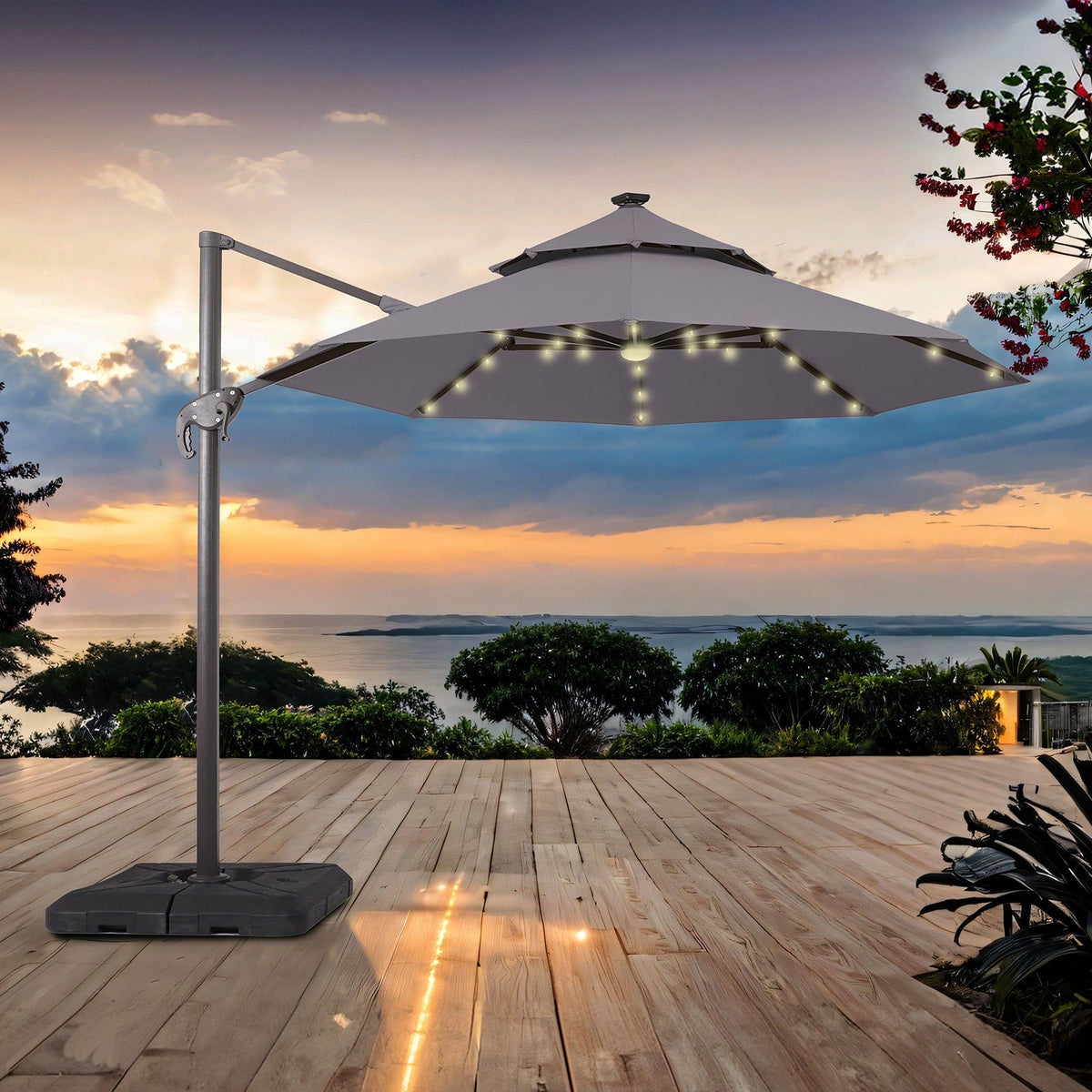 Nuti - 10' Round Umbrella, LED Light, Gray