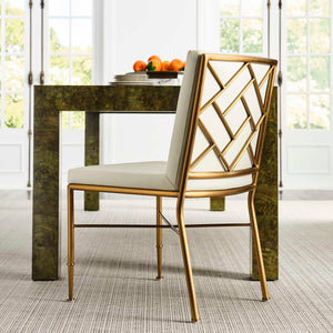 Fretwork - Dining Chair - White / Gold