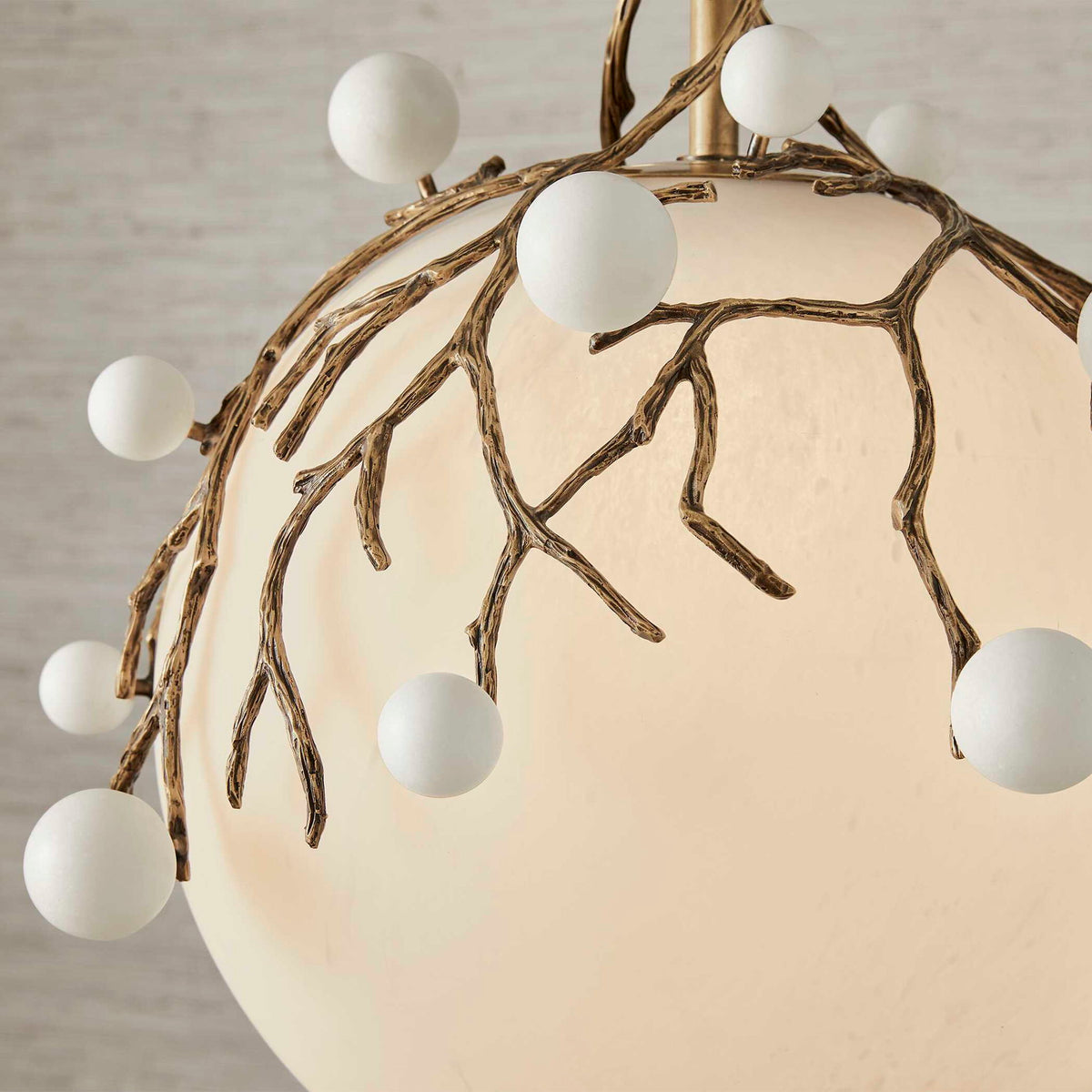 Budding Branches - Pendant - Light Antique Brass / White