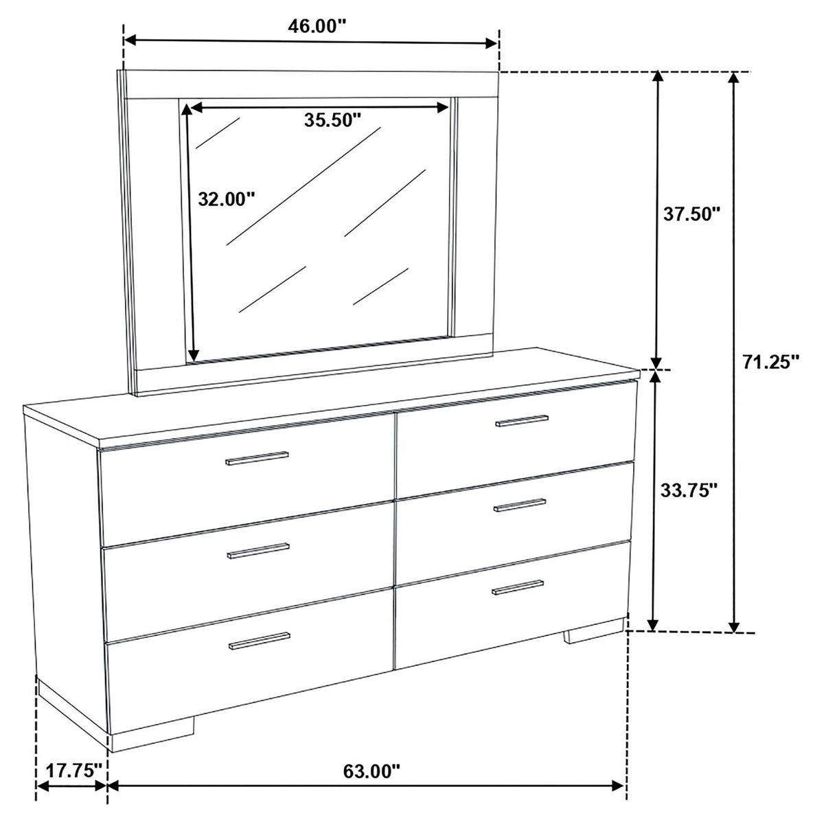 Dulcey - 6 Drawer Dresser With Mirror - Gloss White