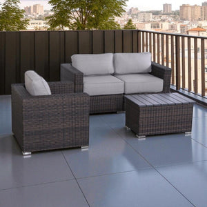 3 Person Outdoor Seating Set With Cushions - Brown