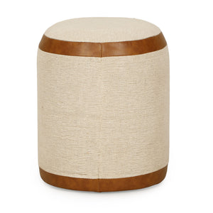 Huche - Cotton Jute and Vegan Leather Oval Ottoman - Natural