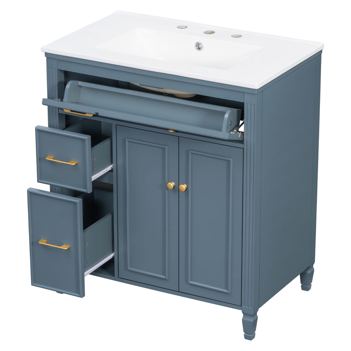 Freestanding Bathroom Vanity With Sink, Soft Close Door, Tip Out Drawer