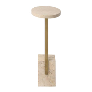 Feranno - Travertine Accent Table - Brass