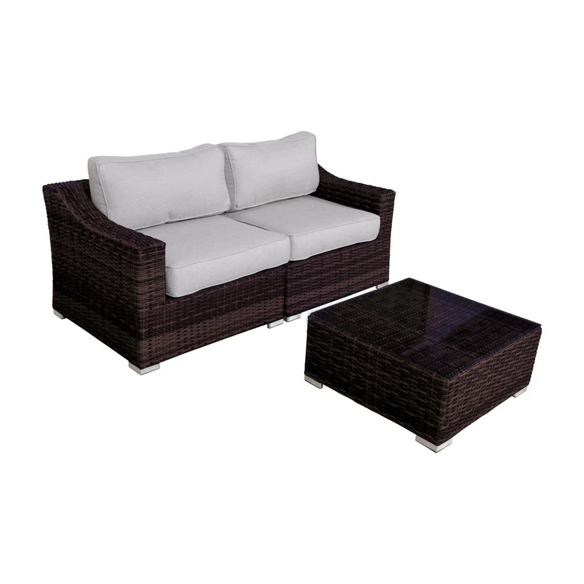 Wicker 2 Person Conversation Set, Durable Outdoor Seating With Cushions Mix - Brown Mix