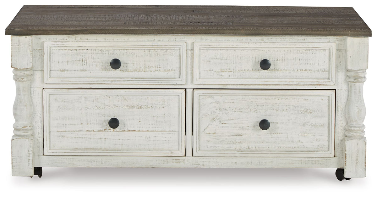 Havalance - Lift Top Cocktail Table with Storage Drawers - White / Gray - R&R Furniture Gallery (Fountain Valley, CA)