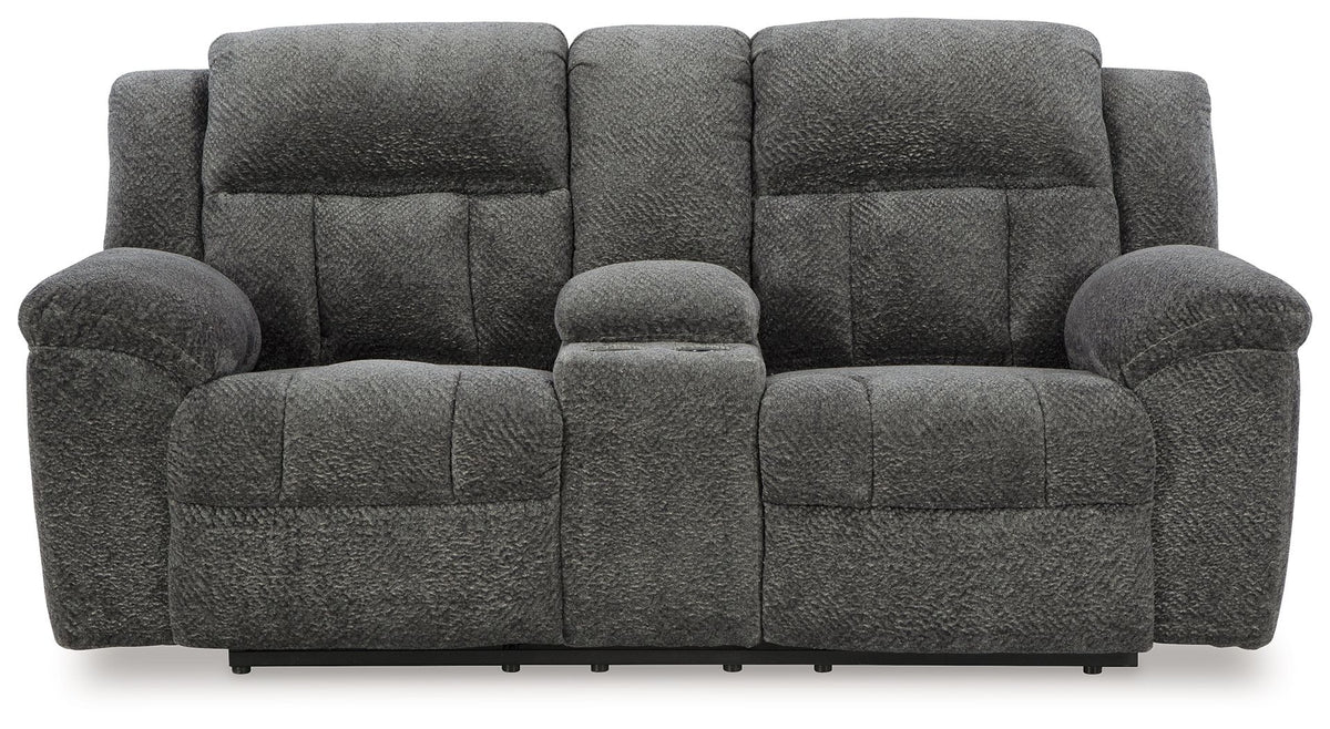 Frohn - Dbl Reclining Loveseat With Console - R&R Furniture Gallery (Fountain Valley, CA)