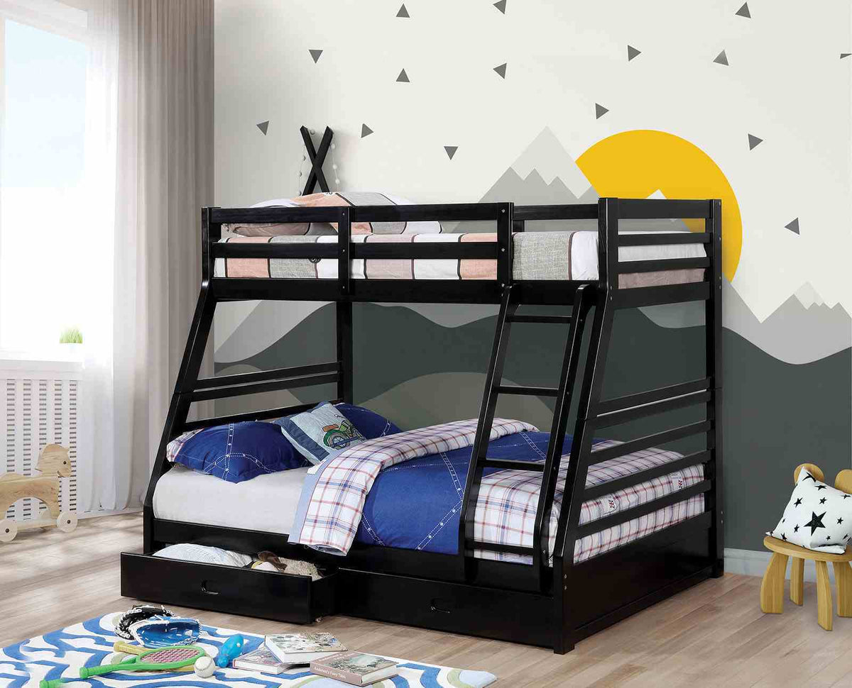 California Iv - Twin/Full Bunk Bed w/ 2 Drawers, Black