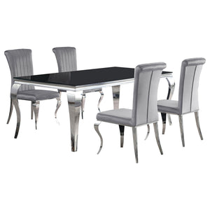 Carone 5-piece 81-inch Rectangular Black Glass Dining Set Grey