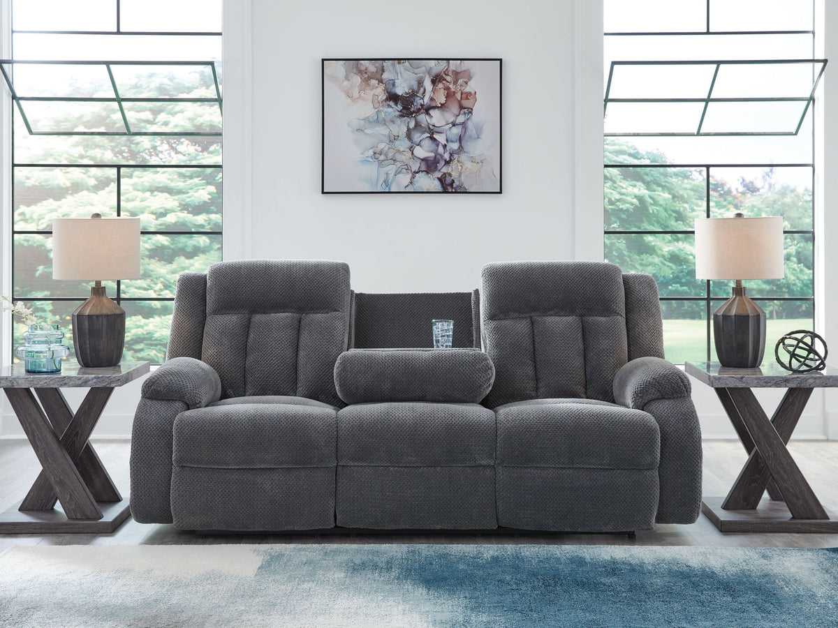 Observation - Reclining Power Sofa With Drop Down Table - Steel - R&R Furniture Gallery (Fountain Valley, CA)