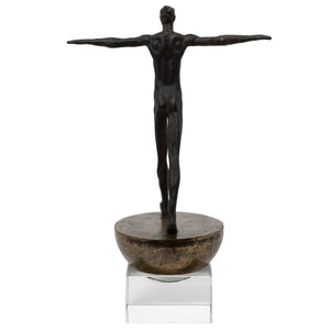 Man Finding Balance - Sculpture - Black / Brass